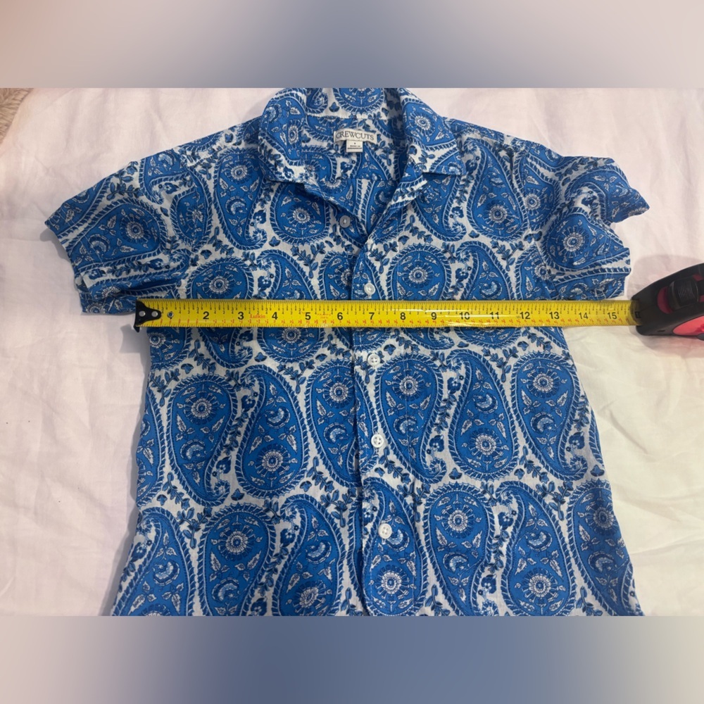Crewcuts Boys Outfit - Blue Paisley Button-Up Top and Linen Shorts - Picture 9 of 14